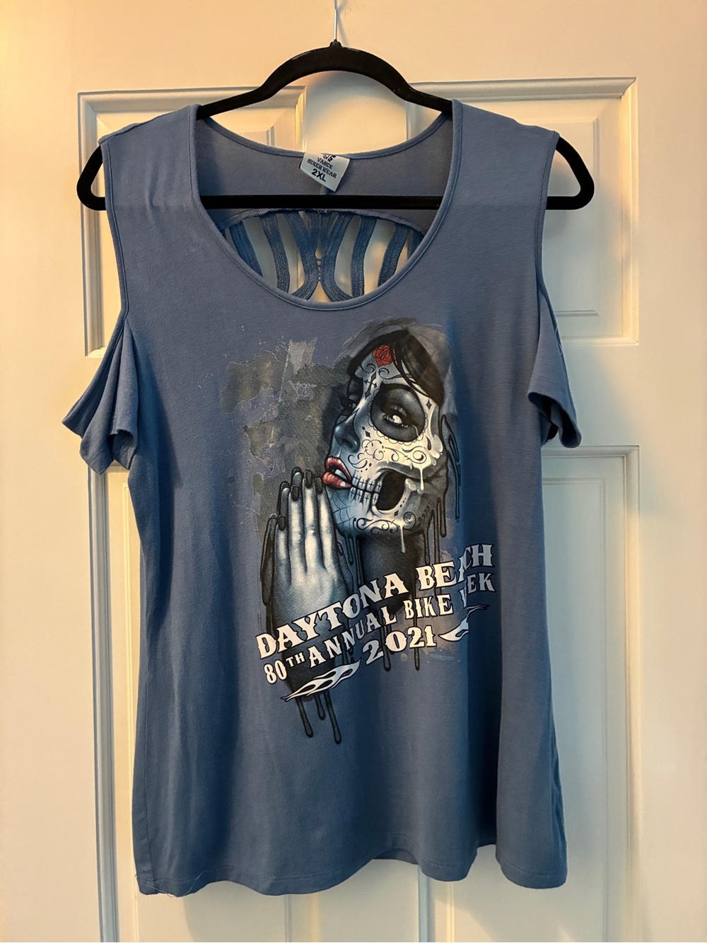 Vance Biker Wear Daytona Bike Week 2021 Skull Cutout Top Blue 2XL. Excellent